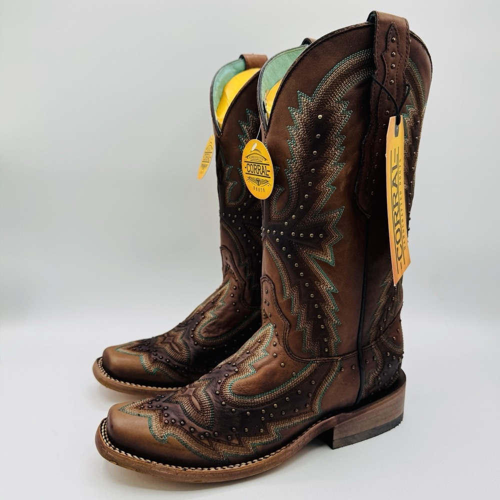 Corral Embroidery Hand Painted Boots Women's Size 7.5 Tan Leather